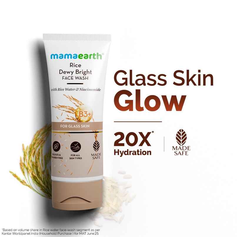 Mamaearth Rice Face Wash With Rice Water & Niacinamide For Glass Skin | Hydrated, Even SkinTone
