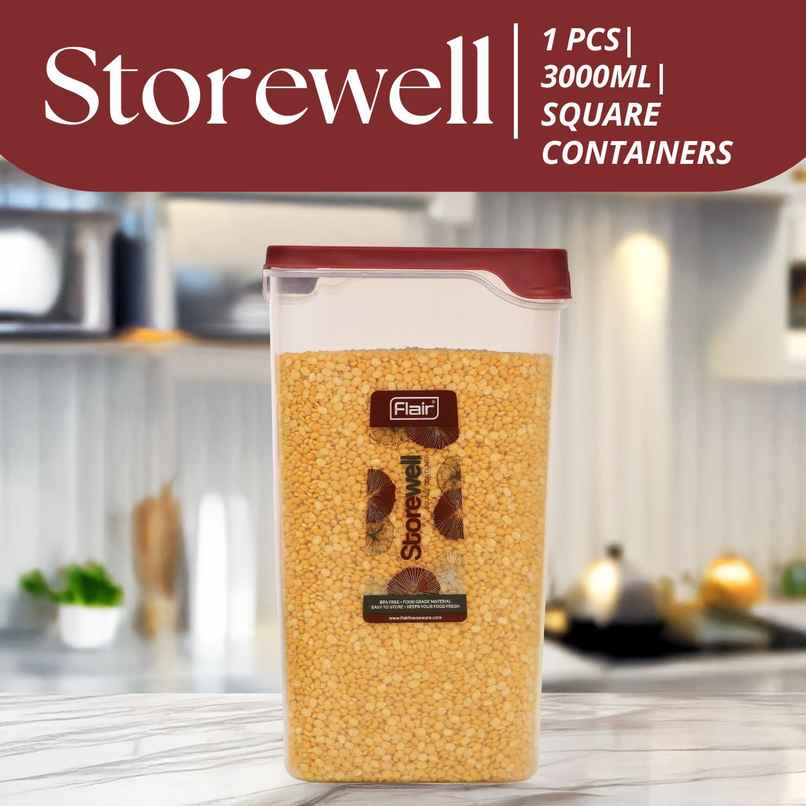 Flair Plastic Storewell Food Storage Containers 3000Ml (Maroon), Food Grade, Bpa Free Flair Plastic Storewell Food Storage Containers 3000Ml (Maroon), Food Grade, Bpa Free