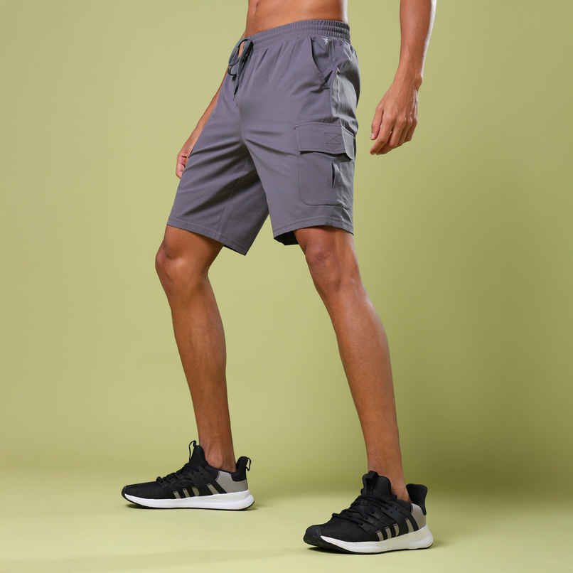 Technosport Men Poly Solid Slim Fit Sports Shorts with TS FLEXI | Iron Grey | XL