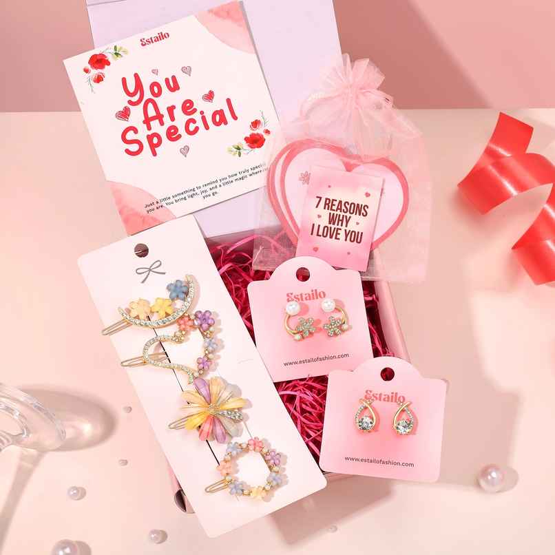Estailo Fashion Women's Gift Combo Earrings & Hair Accessories | Women's Day Estailo Fashion Women's Gift Combo Earrings & Hair Accessories | Women's Day