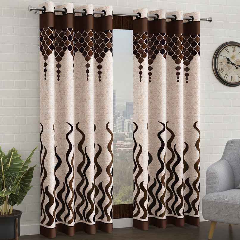 Story@Home 200 GSM Polyester Ethnic 2 Piece Door Curtain | Dark Brown & Beige