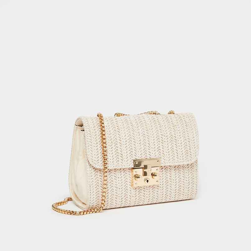 Styli Women's Textured Sling Bag with Chain Strap | Off White Styli Women's Textured Sling Bag with Chain Strap | Off White