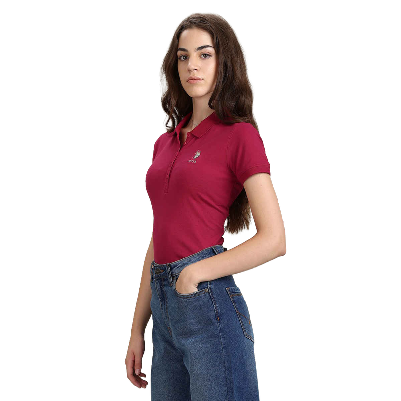 USPA Solid Slim Polo Tshirt For Women - Fuchsia - M