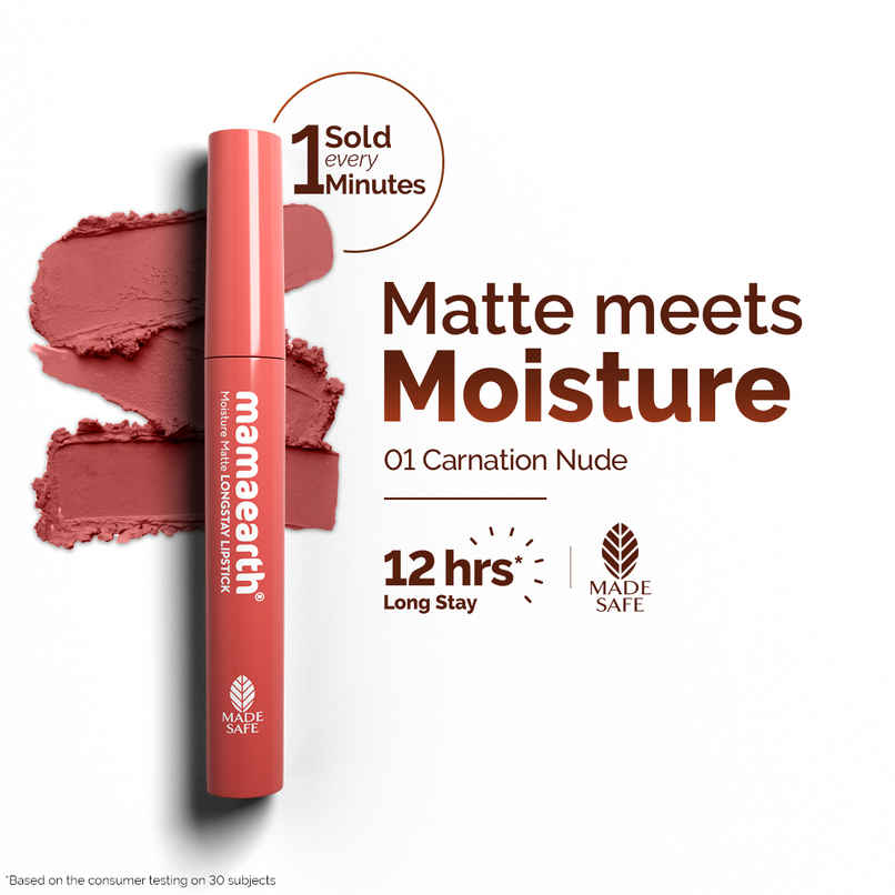 Mamaearth Moisture Matte Longstay Lipstick With Avocado Oil & Vitamin E - Carnation Nude Mamaearth Moisture Matte Longstay Lipstick With Avocado Oil & Vitamin E - Carnation Nude