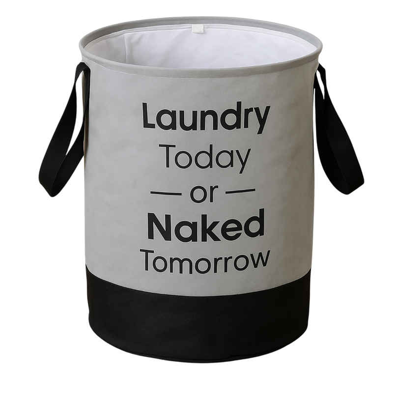 Kuber Industries 45 Liter Waterproof Round Non Wovan Laundry Bag/Hamper With Handles | Grey & Black