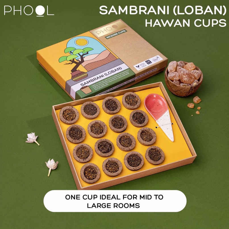 Sambrani Havan Cups | 100% Natural Certified Loban Dhoop Cups | 16 pcs | Phool