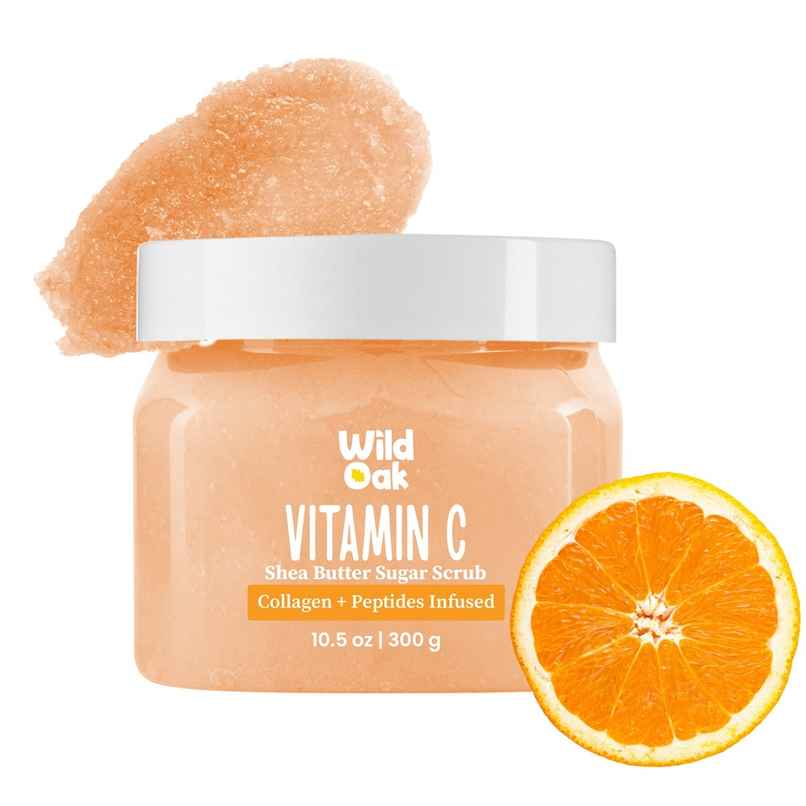 Wild Oak Orange Vitamin C Shea Butter Sugar Body Scrub With Collagen & Peptides
