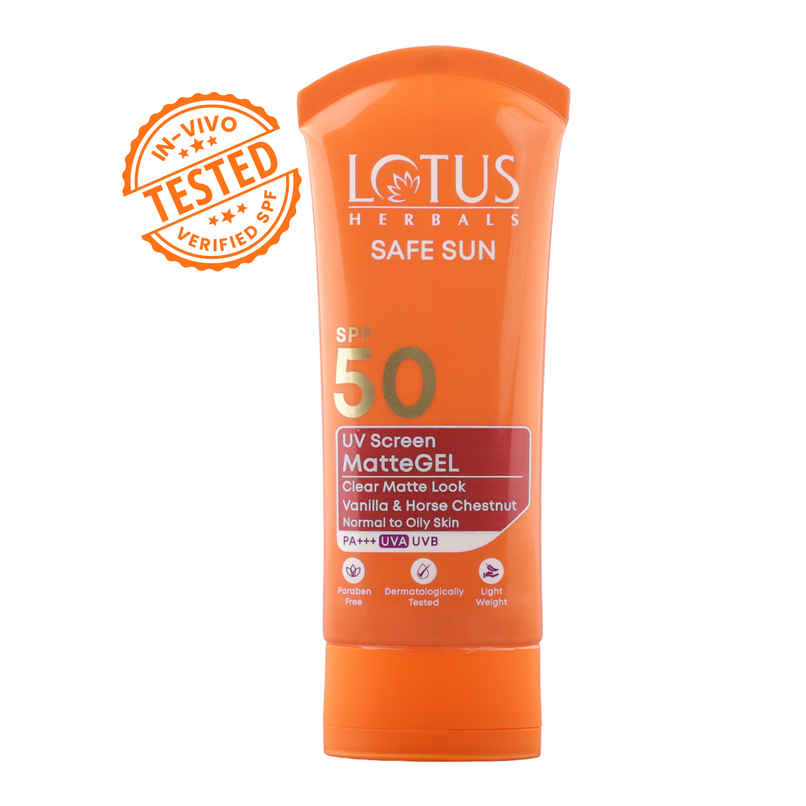 Lotus Herbals Safe Sun Uv Screen Mattegel Ultra Soothing Sunscreen PA+++ SPF 50 Matte Look Oil Control For Normal to Oily Skin