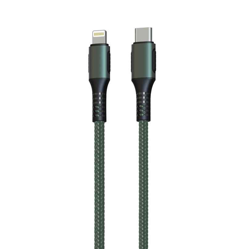 Portronics Konnect CL 20W POR-1067 Type-C to 8 Pin USB 1.2M Cable With Power Delivery & 3A Quick Charge Support, Nylon Braided For All Type-C and 8 Pin Devices - Green