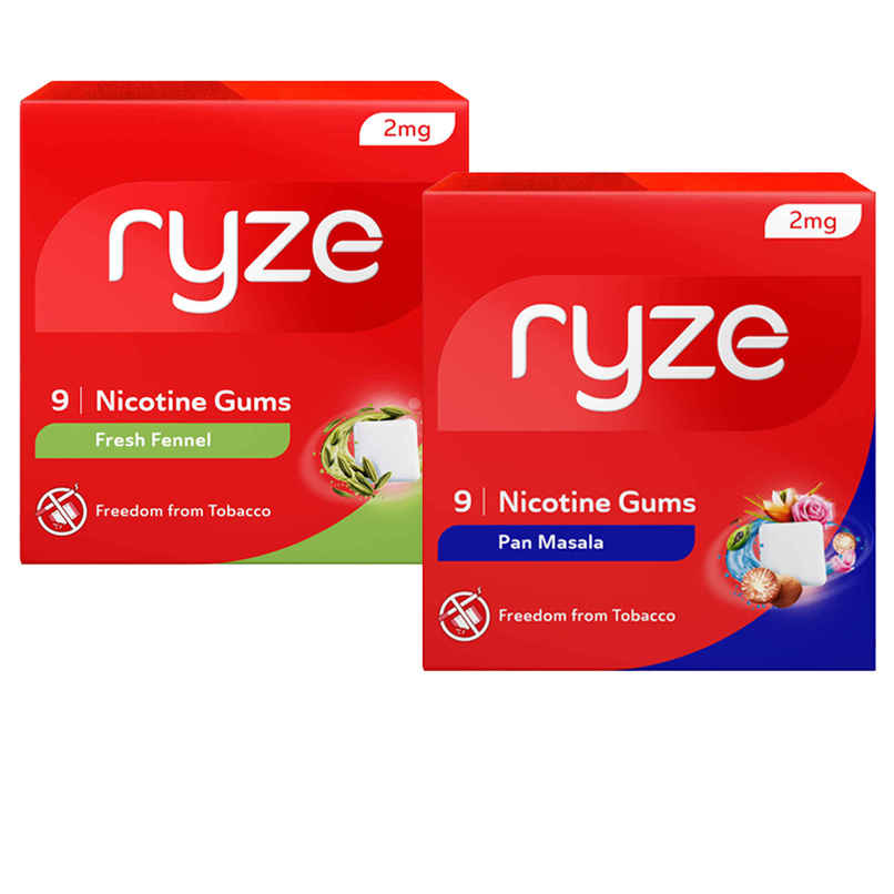 Ryze Paan Masala Nicotine Gum 2Mg | 9 Gum Blister (1pc) & Ryze Nicotine Gums 2Mg (Fresh Fennel) Gums Single Pack - 9 Gum Blister (1pc) Combo