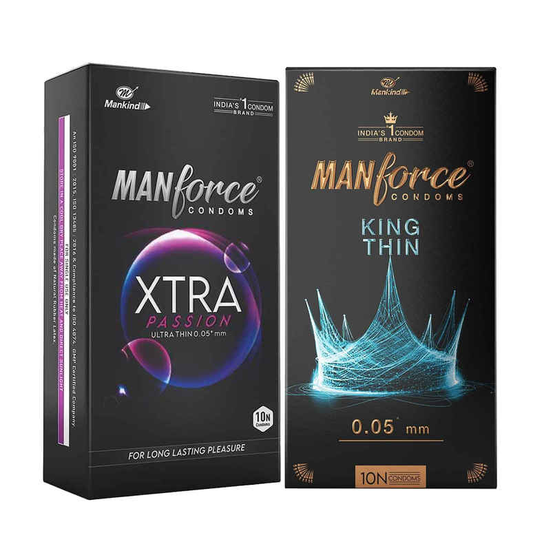 Manforce King Thin | Ultra Thin Condom For Natural Feel (1pc) & Manforce Xtra Passion Climax Delay Ultra Thin Condom (1pc) Combo