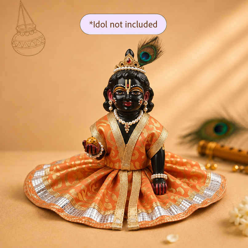 Gullak Laddu Gopal Foil Print Poshak | Orange | Size 4