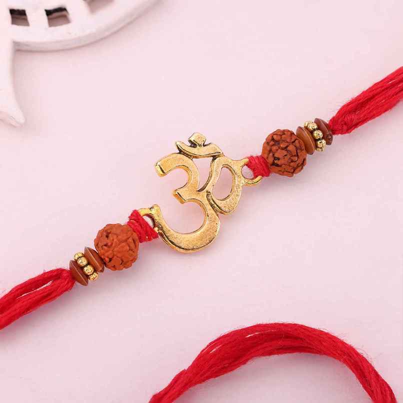 Sacred Om & Rudraksh Red Mauli Thread Rakhi | Religious | Pack of 1 | Floweraura Sacred Om & Rudraksh Red Mauli Thread Rakhi | Religious | Pack of 1 | Floweraura