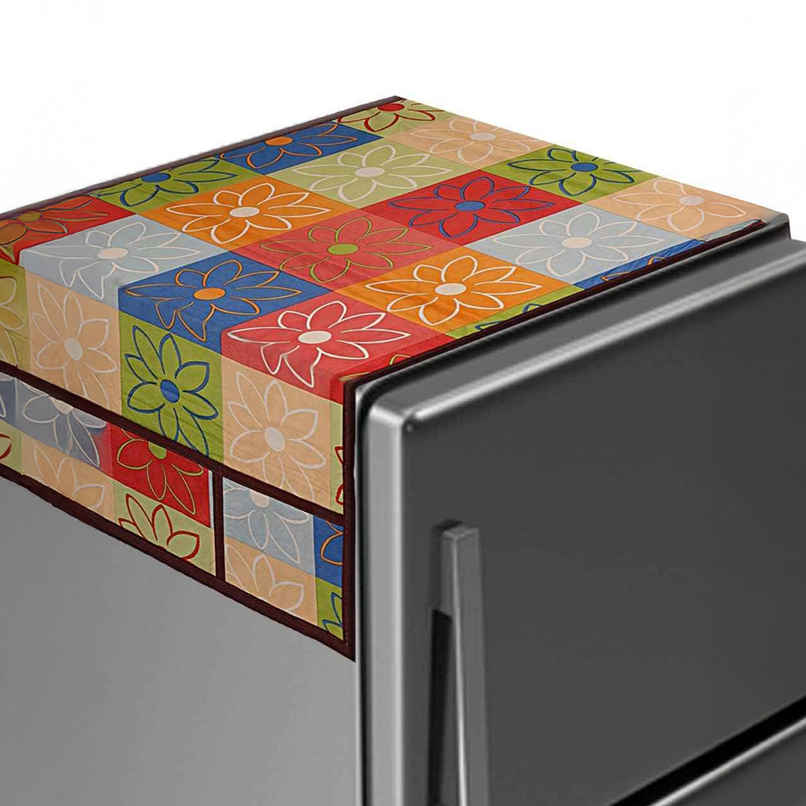 Kuber Industries Multi Floral Print 6 Utility Pockets Fridge Cover With Side Pockets (Multi)