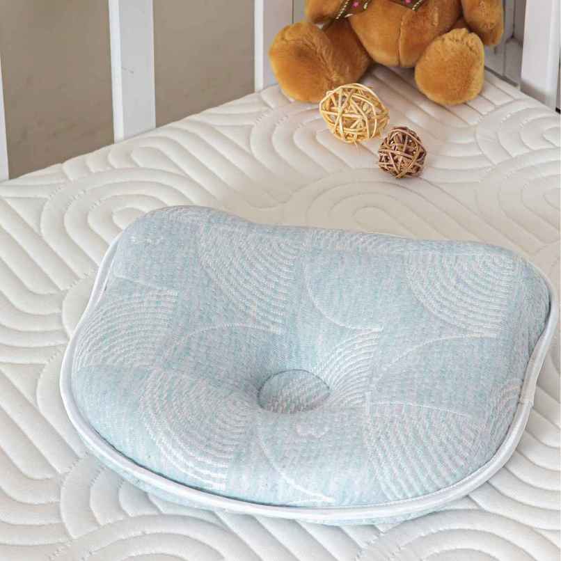 The White Willow Baby Head Shaping Pillow - Memory Foam - Flat Head Prevention - Misty Blue