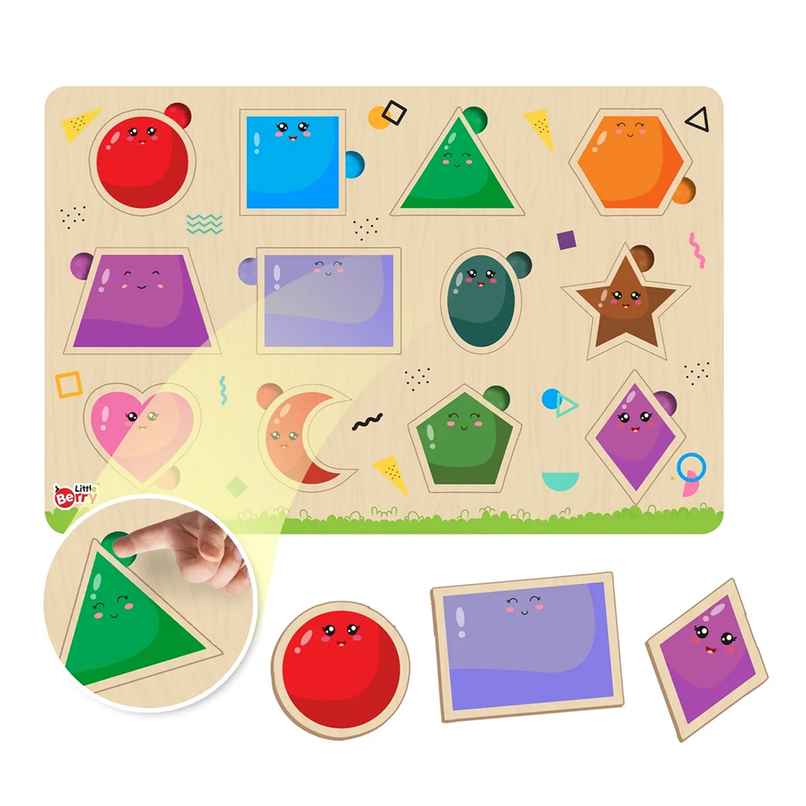 Shapes Wooden Knob Puzzle Board For Kids With Pictures - Lb60