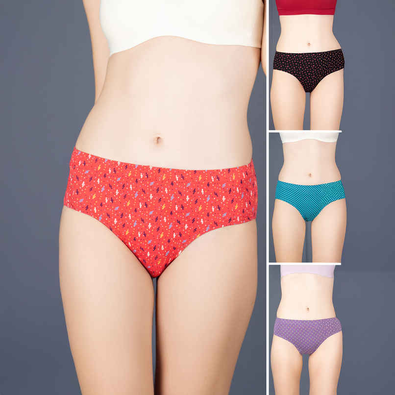 Lux Cozi Her Pure Cotton Hipster Printed Panty | Multicolor | Size-95 | Pack Of 4