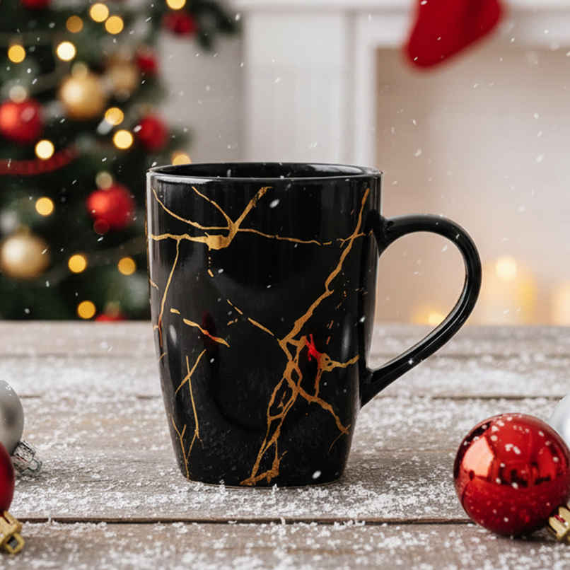 Femora Gift Set Liquid Gold Marble Coffee Mug Cup 1 Pc Black Desh Ki Mitti