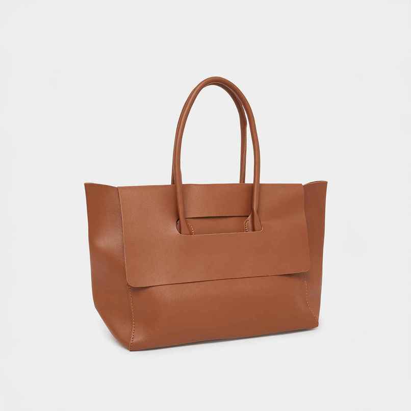 Styli Women's Cut Out Detail Flap Closure Tote Bag | Brown