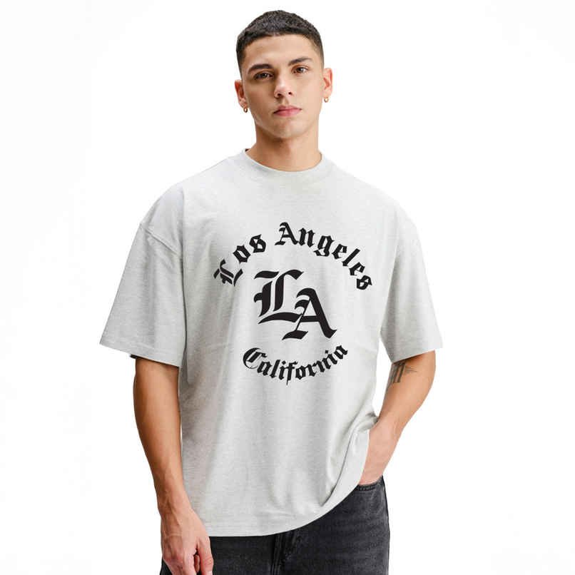De Tees Men's Oversize T-shirt | M-OST-WHITE-MELANGE-CALIFORNIA | Grey Melange - XL