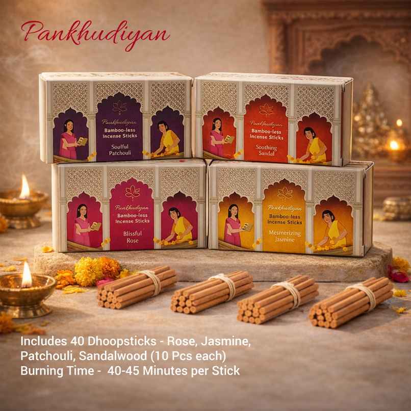 Pankhudiyan Premium Flower based Bambooless Dhoopsticks - 4 Fragrances Discovery Pack