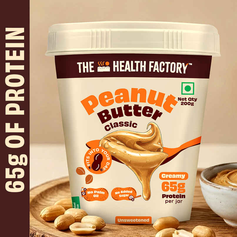 The Health Factory Peanut Butter Classic Creamy Spread | 65g Protein | Unsweetened | No Added Sugar | No Palm Oil The Health Factory Peanut Butter Classic Creamy Spread | 65g Protein | Unsweetened | No Added Sugar | No Palm Oil