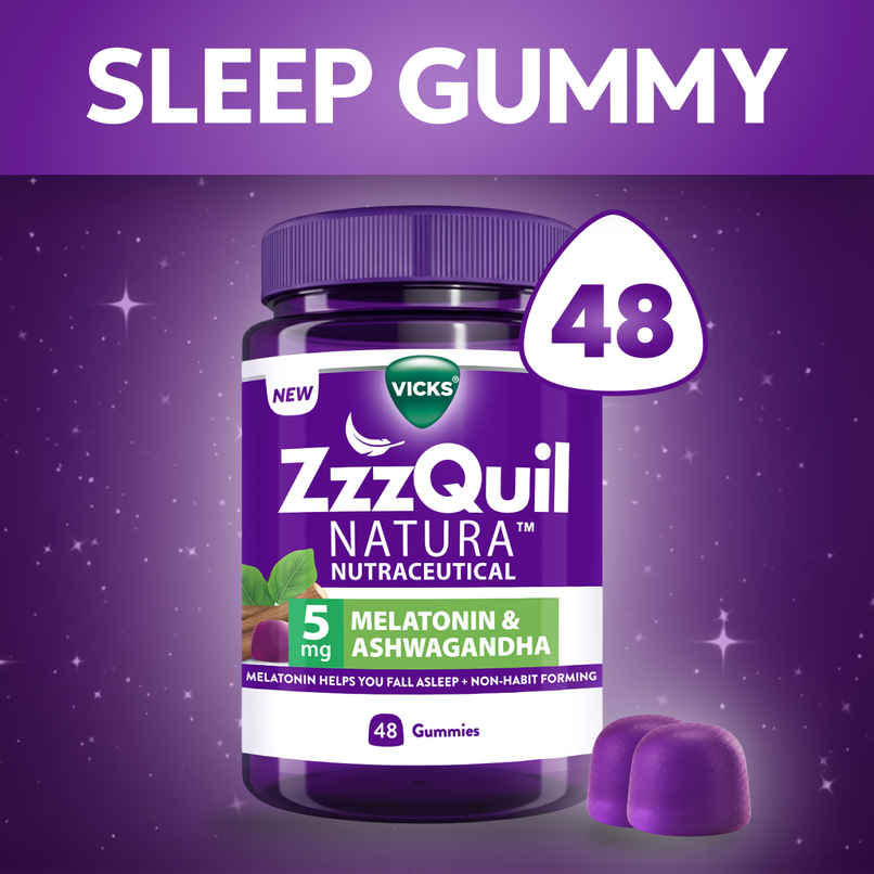 Vicks ZzzQuil Natura 48 Sleep Gummies, 5mg Melatonin + Natural Ashwagandha Vicks ZzzQuil Natura 48 Sleep Gummies, 5mg Melatonin + Natural Ashwagandha