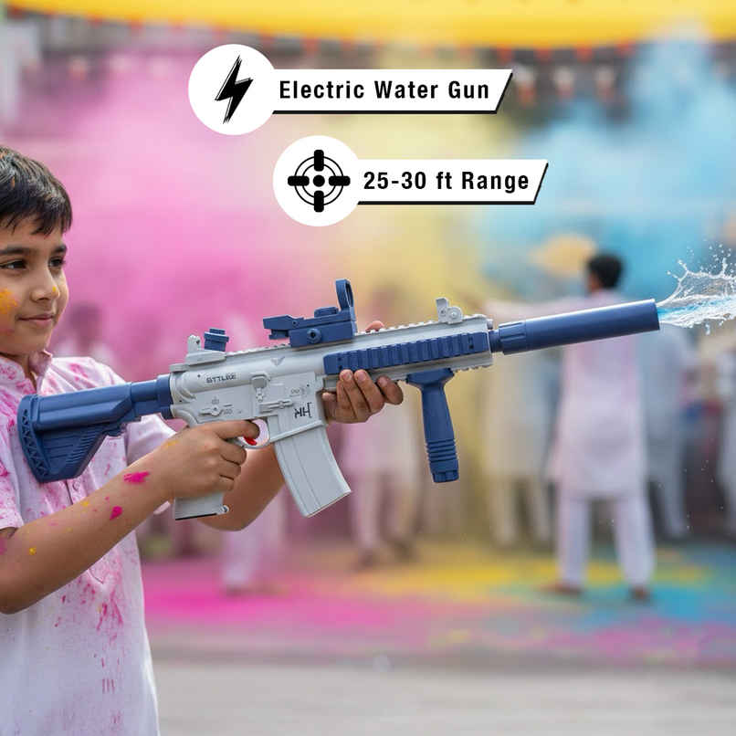M416 Electric Holi Water Gun Toy | Automatic Water Absorption Function | 25-30 ft Range | Toyshine M416 Electric Holi Water Gun Toy | Automatic Water Absorption Function | 25-30 ft Range | Toyshine
