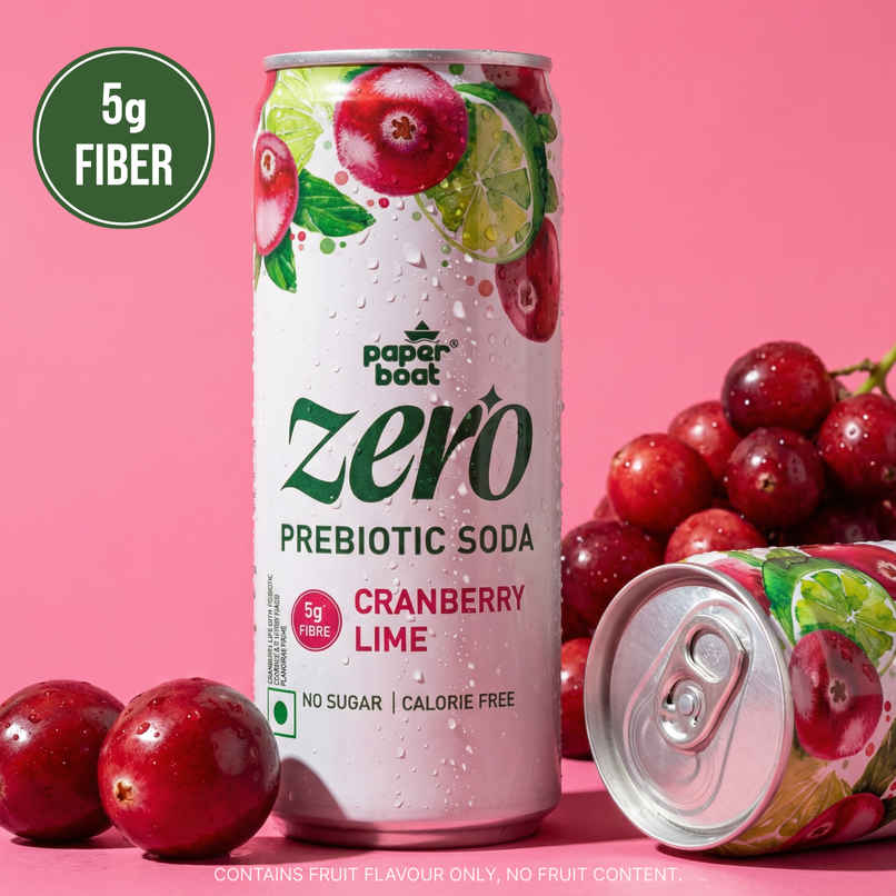 Paper Boat Zero Prebiotic Soda Cranberry Lime, 5g Fibre, Caffeinated Sugar Free Cold Drink Paper Boat Zero Prebiotic Soda Cranberry Lime, 5g Fibre, Caffeinated Sugar Free Cold Drink