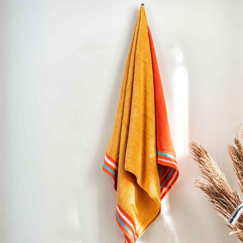 DDECOR Yarn Dyed Sporty Look 500 GSM Reversible Bath Towel | 100% Cotton - Gold