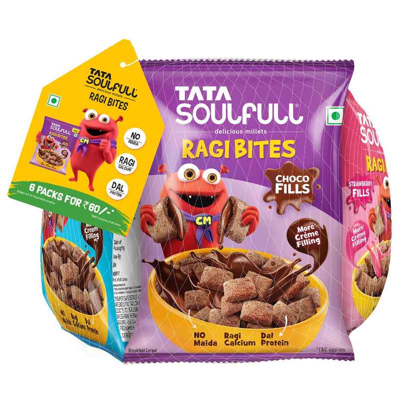 Tata Soulfull Ragi Bites Combo - Choco, Vanilla & Strawberry Cream Fills, No Maida, 102 g Tata Soulfull Ragi Bites Combo - Choco, Vanilla & Strawberry Cream Fills, No Maida, 102 g