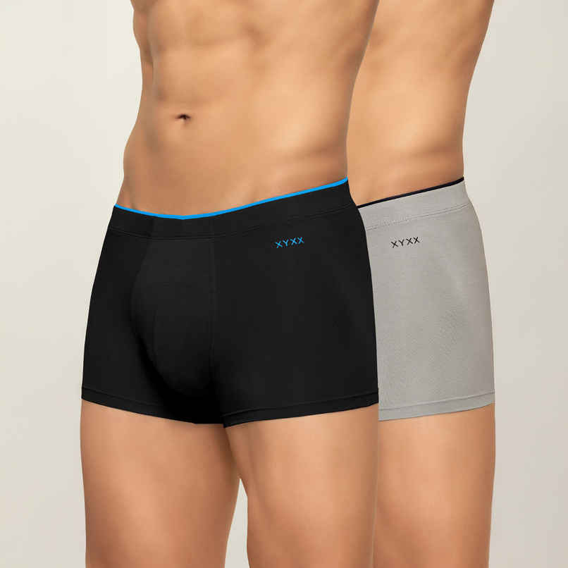 XYXX Men's Uno Modal Solid Trunks Pack of 2, Black & Heather Grey| XL
