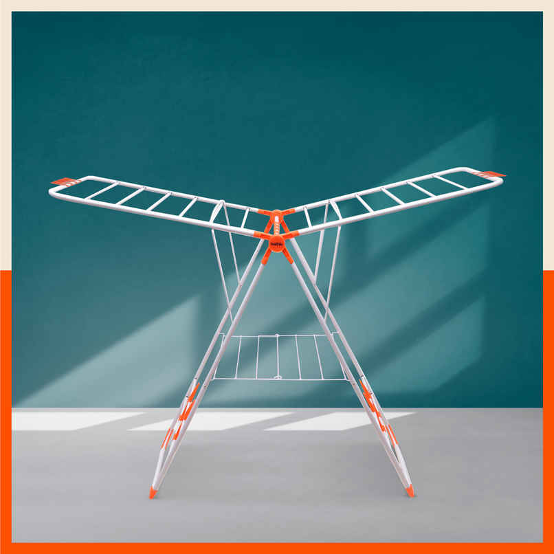 Bathla Foldable Cloth Drying Stand for Home - Neo | Steel | Heavy Duty, Lightweight | Orange