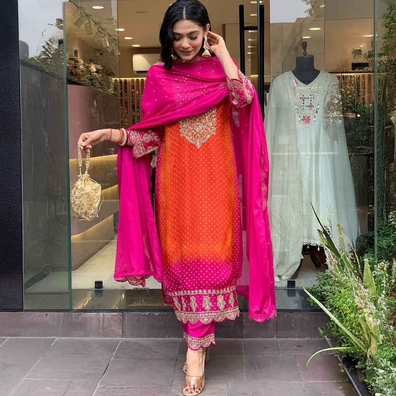 GoSriKi Women's Rayon Blend Straight Embroidered Kurta with Pant & Dupatta | LASIVAN | Pink - XL GoSriKi Women's Rayon Blend Straight Embroidered Kurta with Pant & Dupatta | LASIVAN | Pink - XL