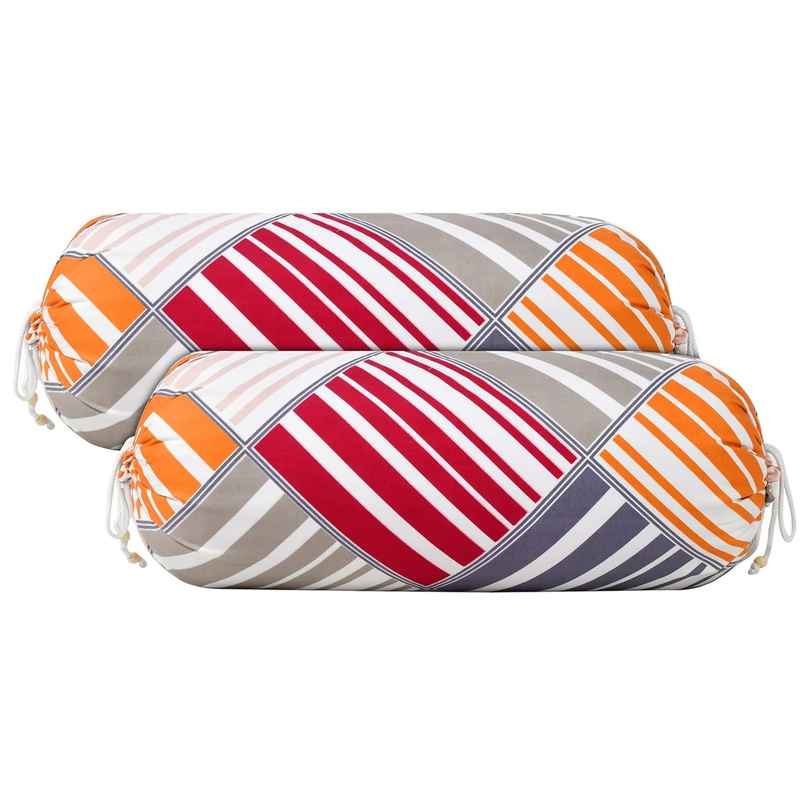 Kuber Industries Soft Bolster Pillow Cover Set of 2 for Bedroom | Living Room (Magenta & Grey)