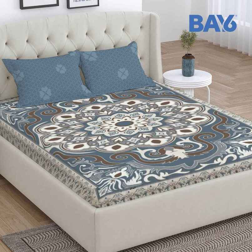 BAY6 Double Microfibre Jaipuri Print Bedsheet with 2 Pillow Covers | Grey | 87 x 94 in BAY6 Double Microfibre Jaipuri Print Bedsheet with 2 Pillow Covers | Grey | 87 x 94 in