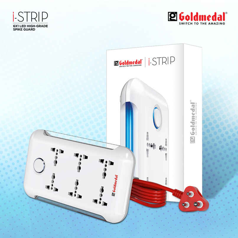 Goldmedal I-Strip 6x1 Led Spike Guard With Surge Protector | 2m Extension Cord | White