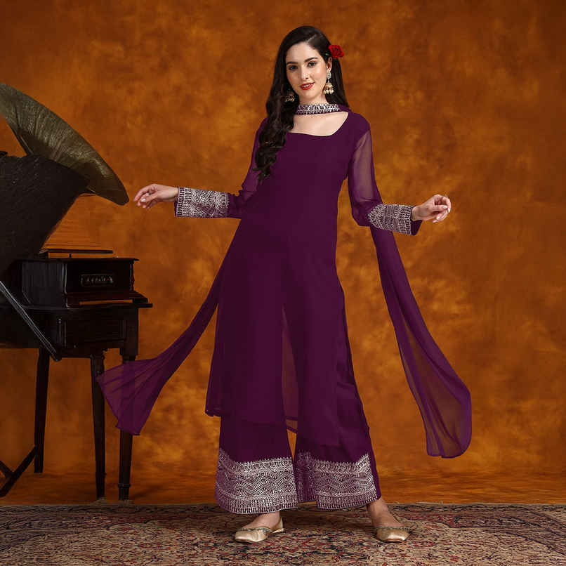 Youthnic Women s Georgette Sequine Lace Work Kurta Palazzo & Dupatta Set | SKD52 - Zara Wine | L Youthnic Women s Georgette Sequine Lace Work Kurta Palazzo & Dupatta Set | SKD52 - Zara Wine | L