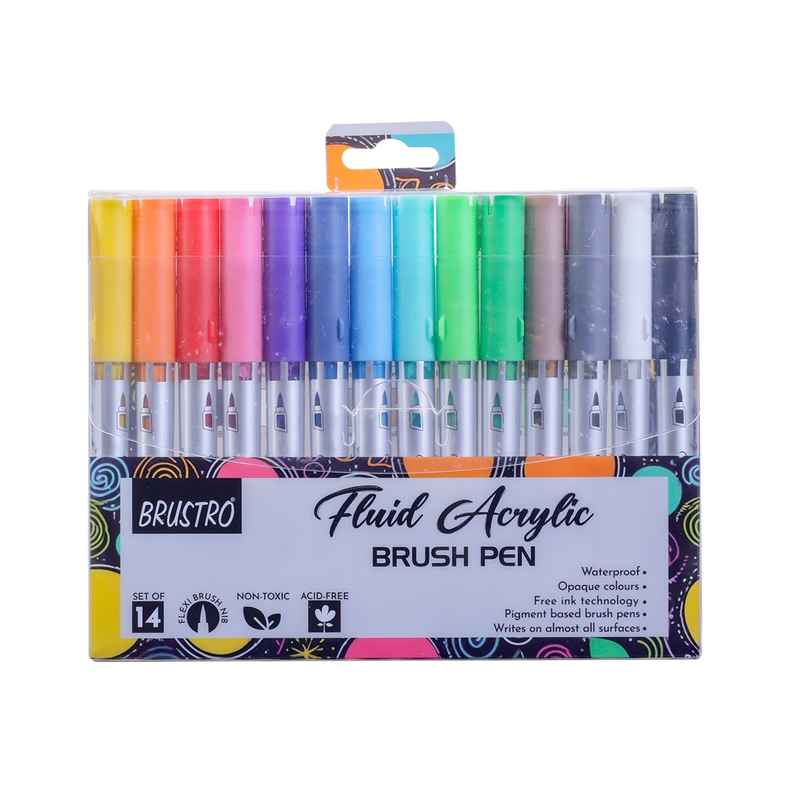 Brustro Fluid Acrylic Brush Pen Set Of 14