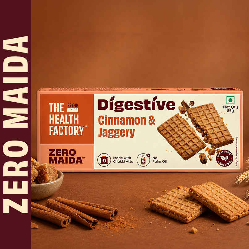 The Health Factory Digestive Biscuits Cinnamon & Jaggery | Zero Maida | High Fibre | Cookie Biscuits | No Palm Oil | Whole Wheat