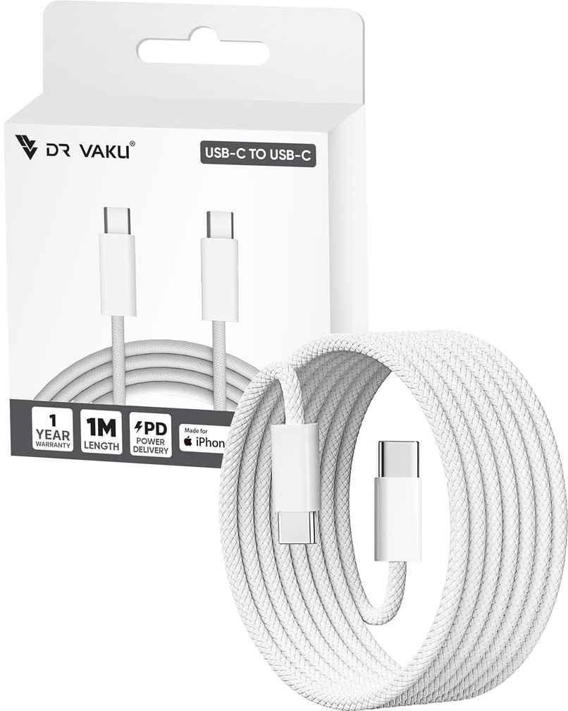 Type C to Type C Charging Cable | 1 m Length For iPhone, Samsung Galaxy and Other Type C Devices | White