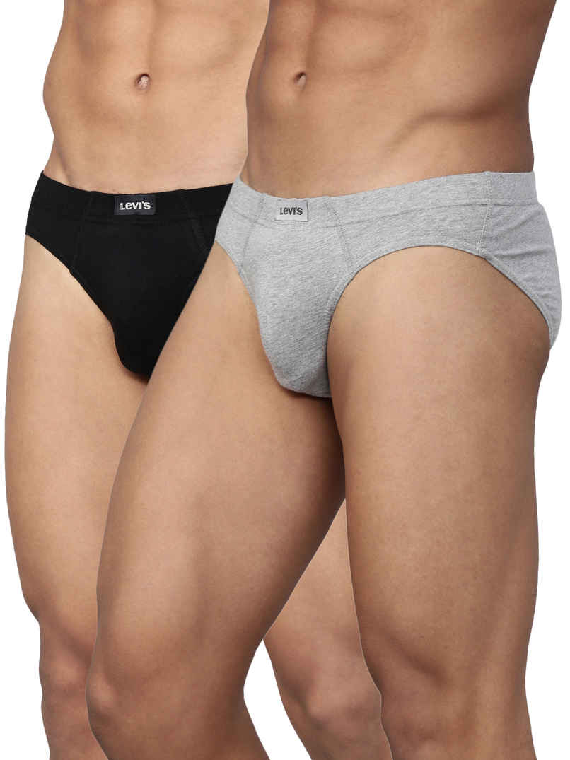 Levi's 011 Men's Comfort Brief | Contoured Double Pouch | Pack of 2 | Lt. Grey Mel,Black | S