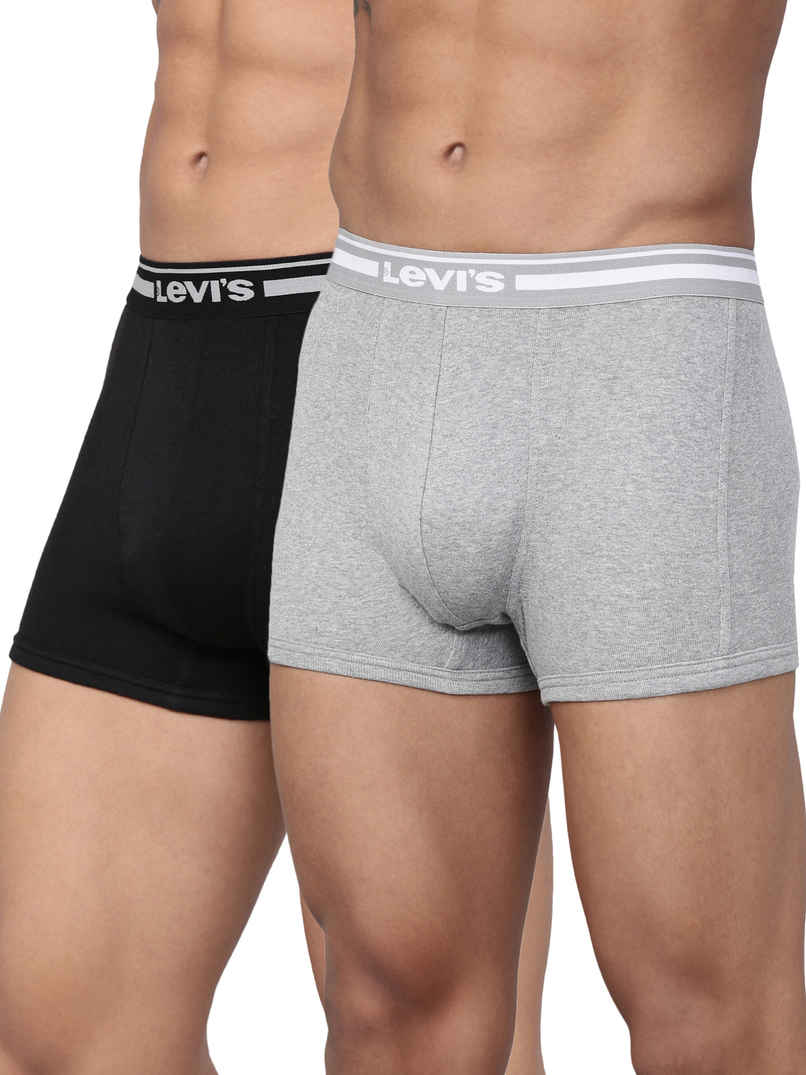 Levi's 003 Men's Comfort Trunk | Contoured Double Pouch | Pack of 2 | Lt. Grey Mel,Black | S