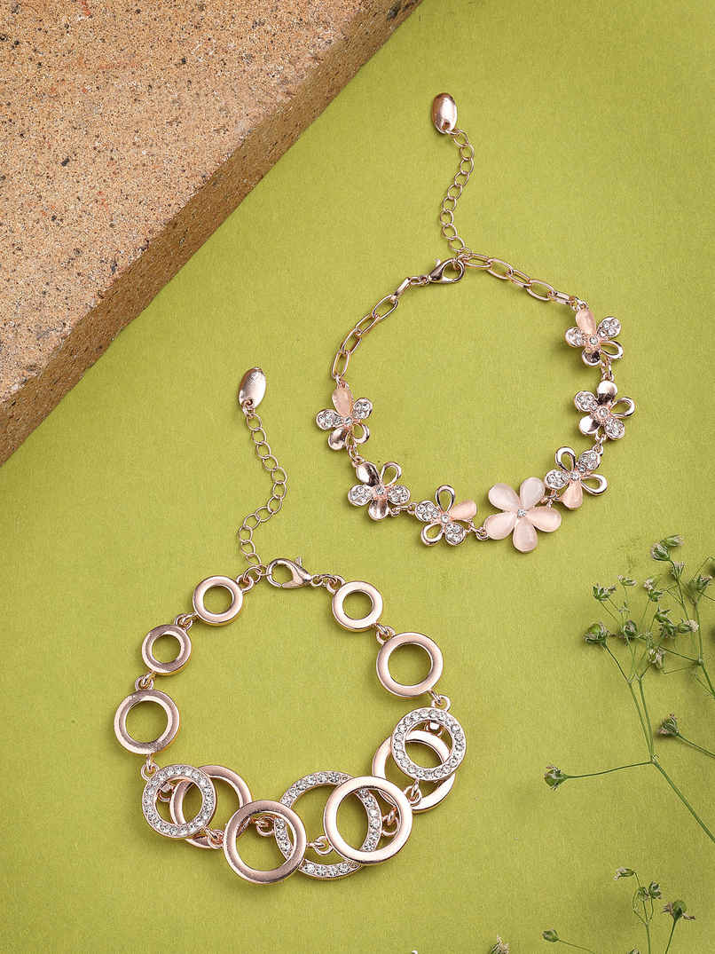 Scintillare By Sukkhi Rose Gold Plated Cubic Zirconia Charm Bracelet Combo Jewellery For Women