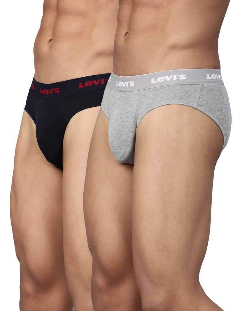 Levi's 009 Men's Neo Brief | Contoured Double Pouch | Pack of 2 | Lt. Grey Mel,Navy | S