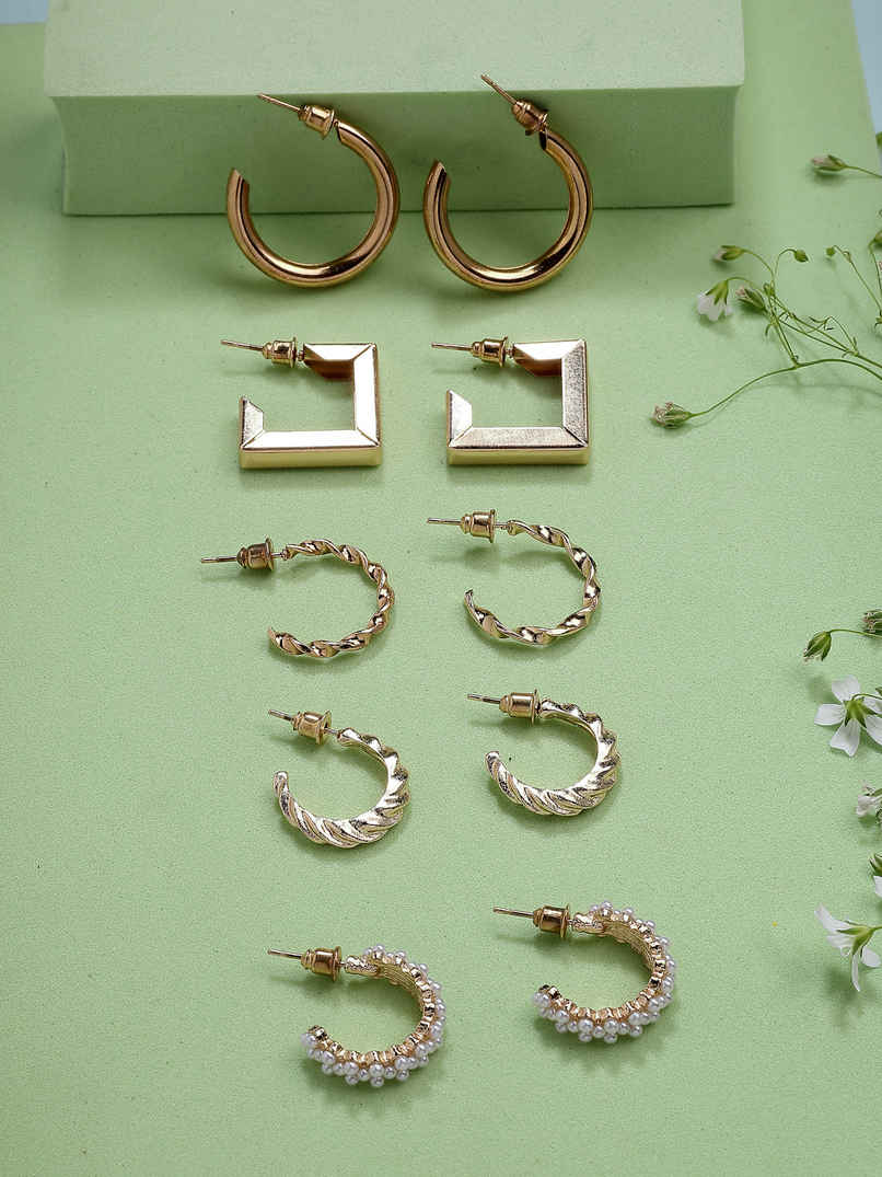 Scintillare By Sukkhi Beautiful Gold Plated Pearls Contemporary Min Hoop Combo Earrings For Women