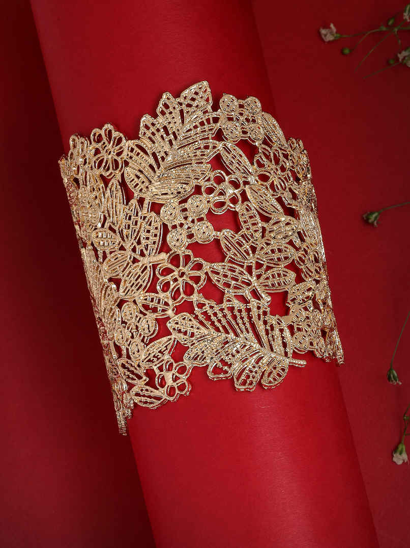 Scintillare By Sukkhi Gold Plated Leaf Design Cuff Kada Bracelet Jewellery For Women