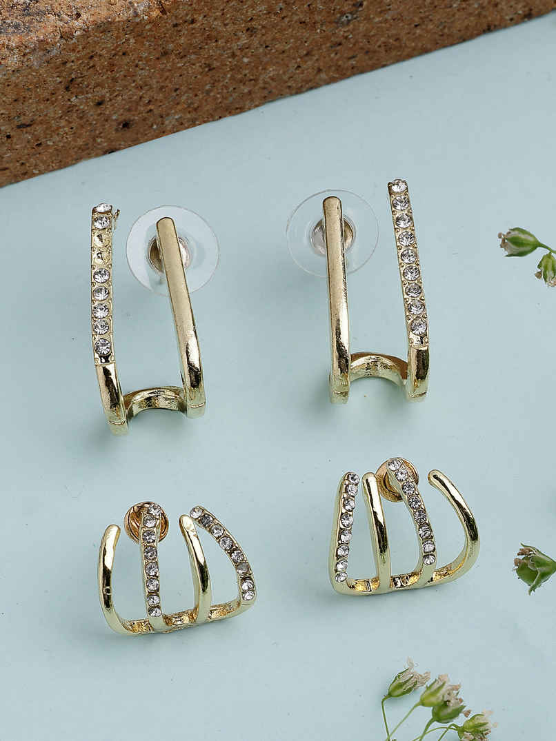 Scintillare By Sukkhi Gold Plated Crystal Diamond Ear Cuff Combo Earrings For Women | CBE107195