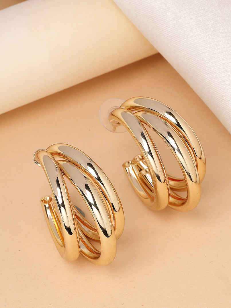 Scintillare By Sukkhi Fashionable Gold Plated Half Hoop Twisted Layered Hoop Earrings for Women