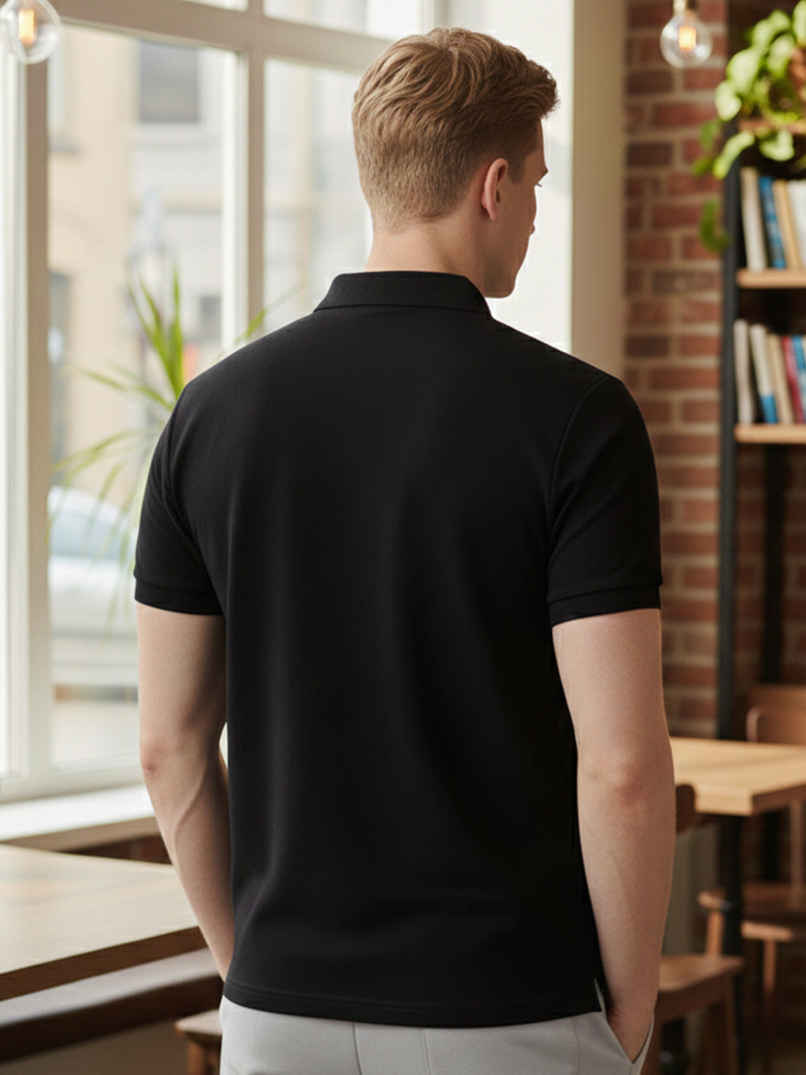 Lux Cozi Men's Solid Cotton Polo T-shirt | Black - L